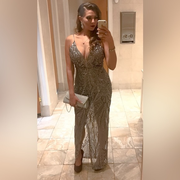 WOMENS L SILVER FORMAL OCCASION DRESS - Picture 6 of 6